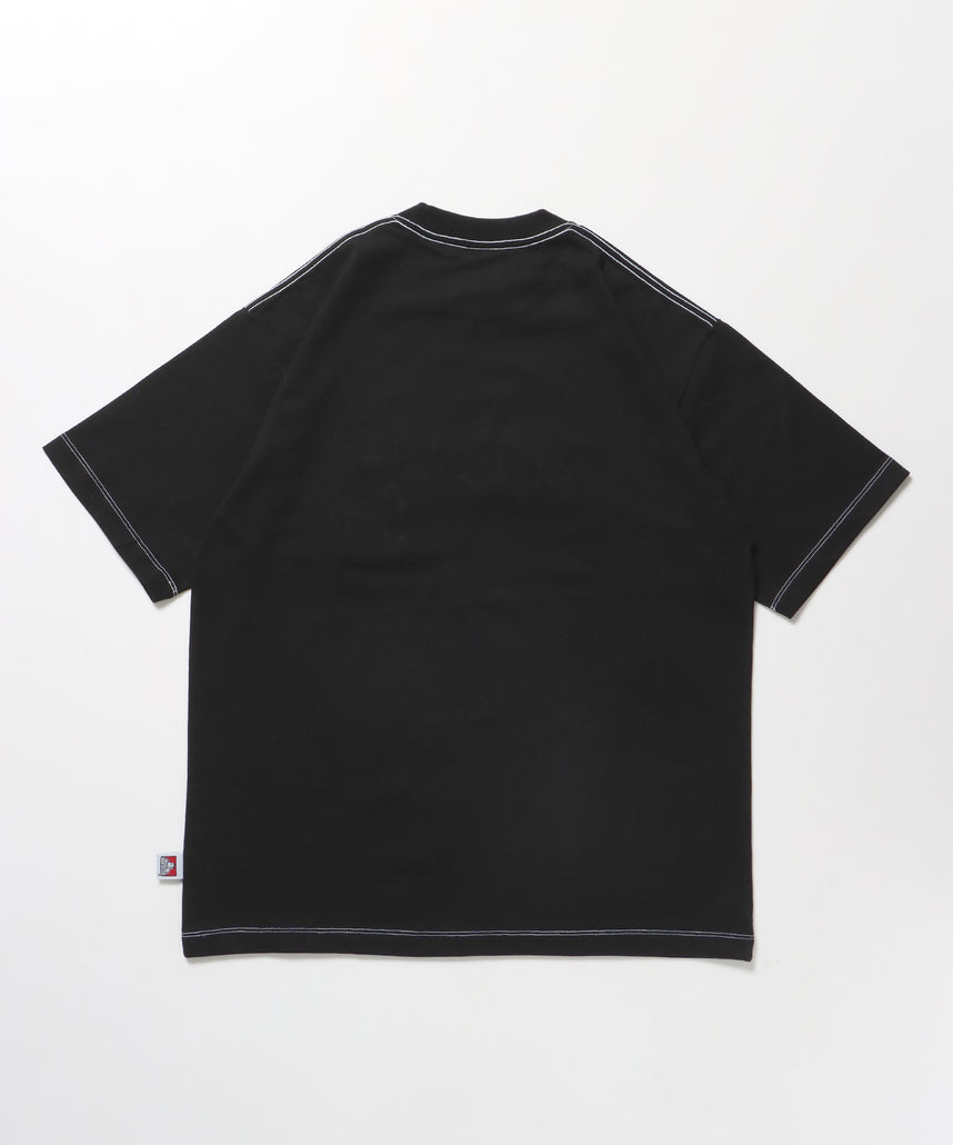 SPRAY ART CONTRAST STITCH TEE / スプレー アート グラフィティ Tシャツ 90s ストリート ステッチ配色 半袖 ブラック