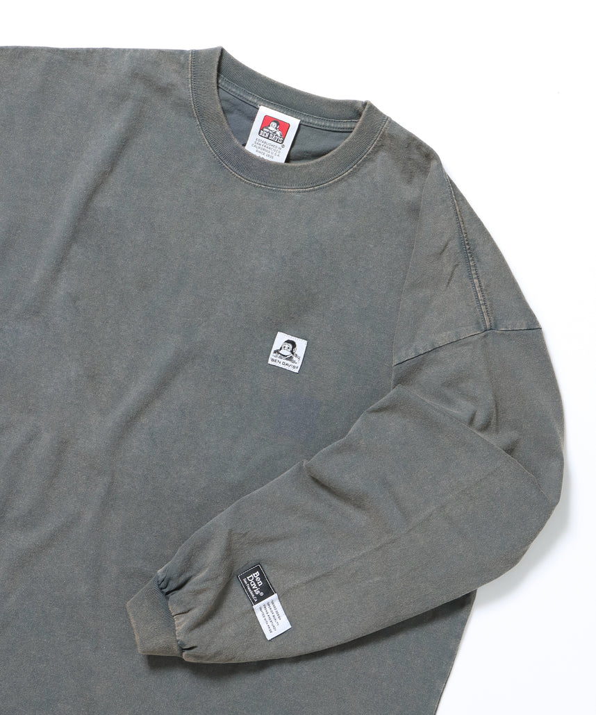 WASHED L/S LABEL TEE WIDE / ブリーチ加工 ロンT 長袖 ライトグレー