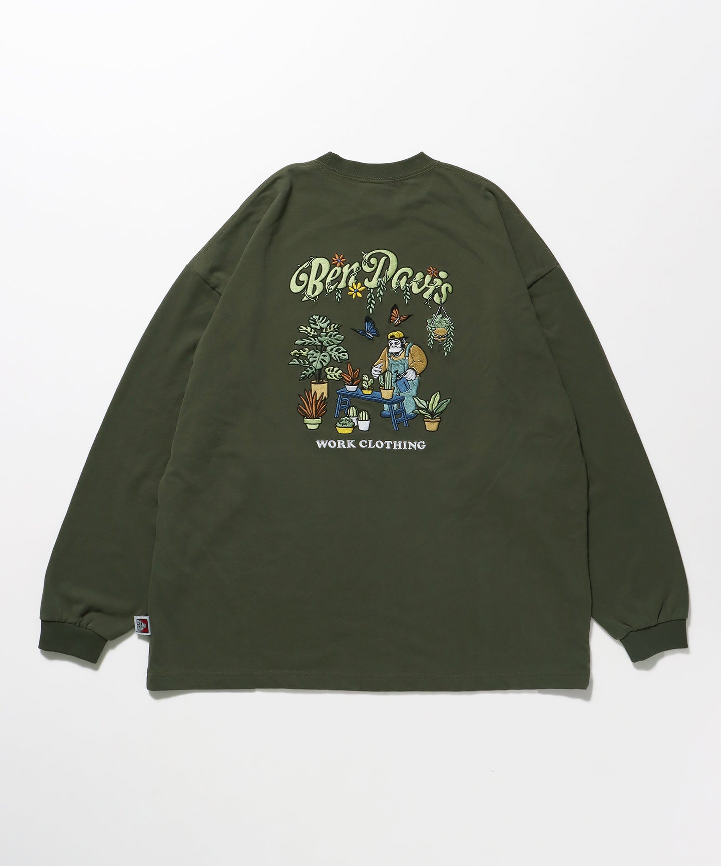 GARDENING EMB BRUSHED LS / ビックシルエット オーバーサイズ 長袖 カーキ