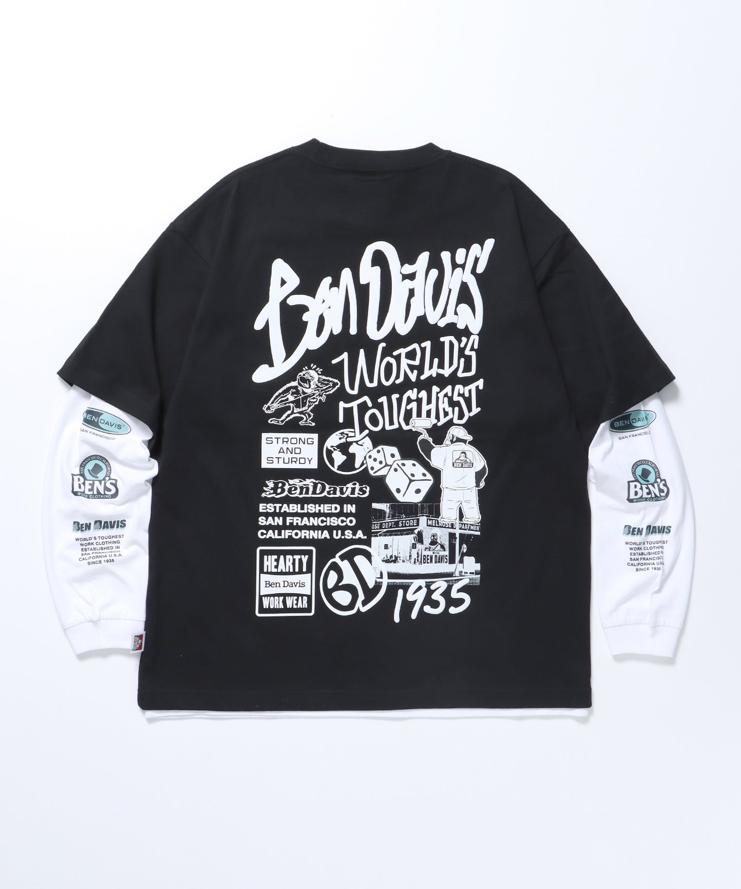 LS&SS 2TEES LAYERED TAGGING / Tシャツ ロンT 半袖 長袖 ビックサイズ ブラック