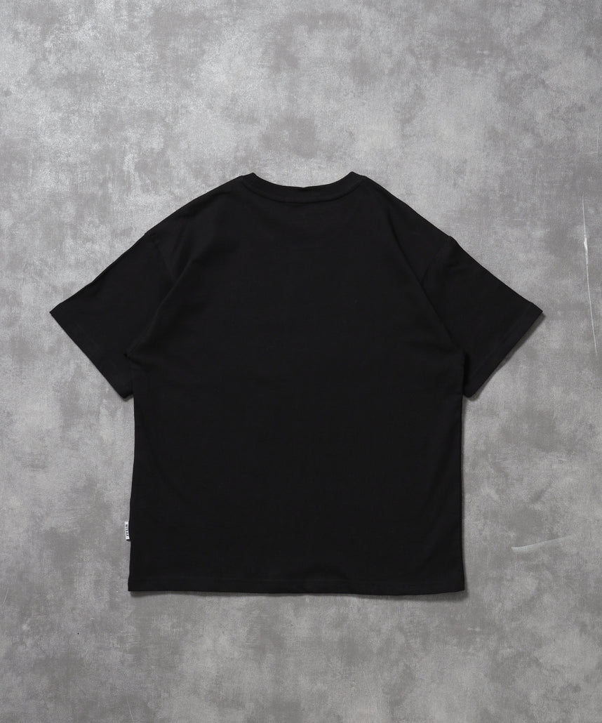 フラワー刺繍ロゴショート丈Tシャツ / Tシャツ クルーネック 半袖 刺繍 花柄 【短丈】 ブラック