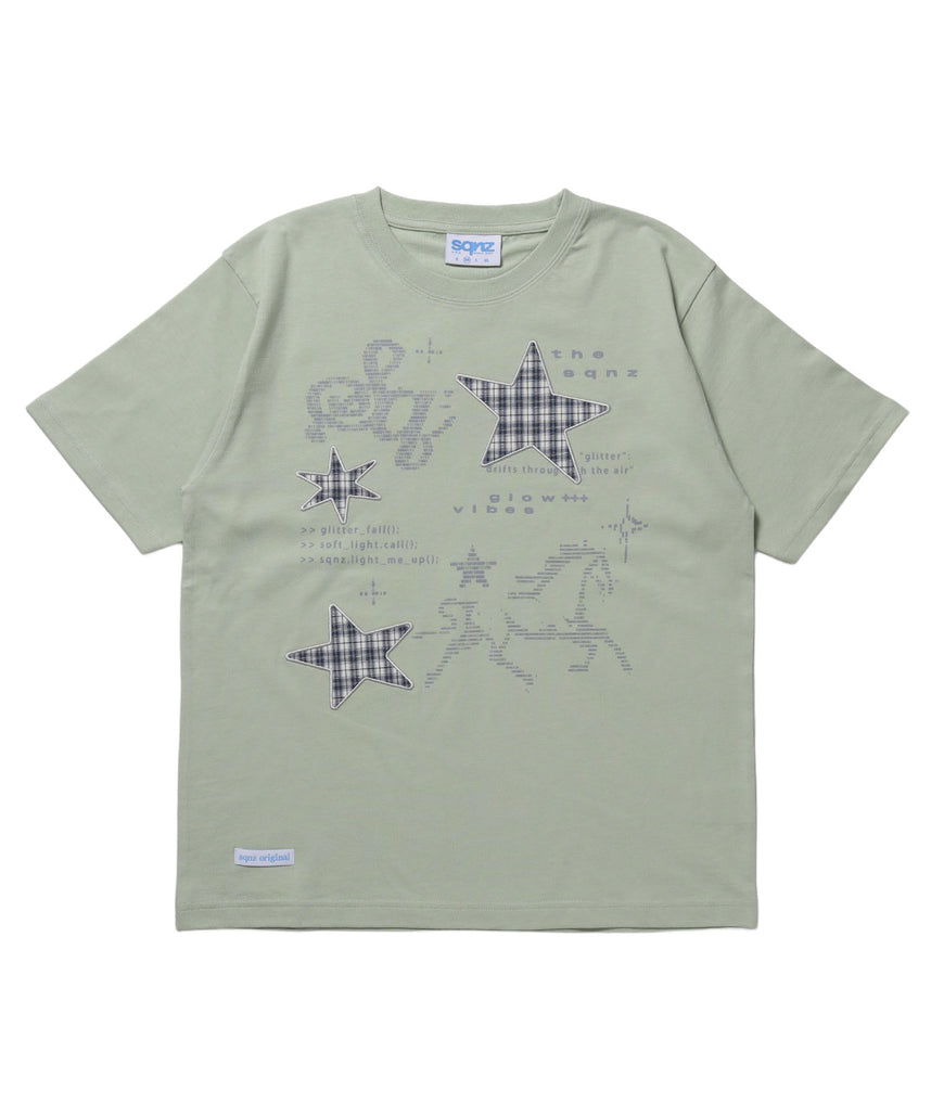 ※WEB限定 / ワッペン×チェック / モチーフデザイン半袖Tシャツ / sqnz motif applique tee /  ミント