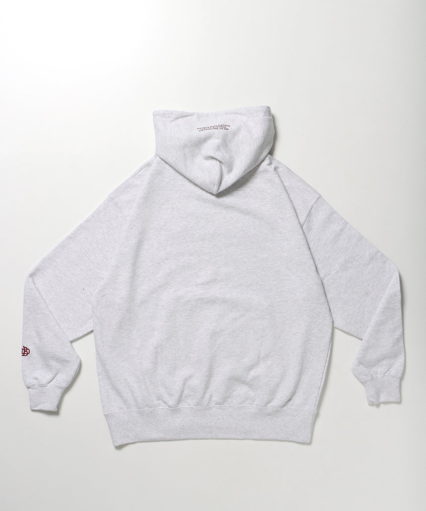 MID WEIGHT SWEAT HOODIE /パーカー ジップパーカー ダブルジップ 短丈 刺繍 プリント アッシュグレー