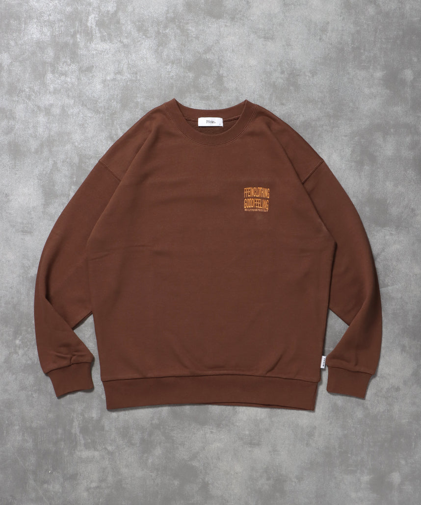 ヘビーウエイトワンポイント刺繍スウェット / スウェット トレーナー 裏毛 クルーネック ワンポイント ブラウン
