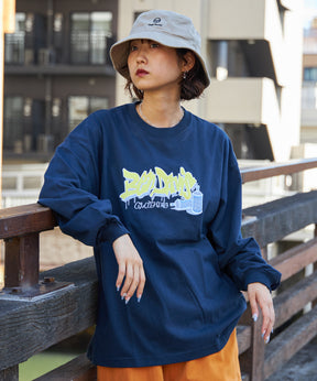 SPRAY ART EMB L/S TEE WIDE / ロンT 長袖 刺繍 ビックサイズ ネイビー