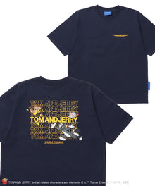 TJ BLUR LOGO TEE / トムとジェリー 半袖 クルーネック プリント ワンポイント ユニセックス オーバーサイズ ビッグシルエット レイヤード ダークネイビー