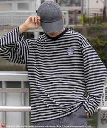 【SEQUENZ】 TOM and JERRY BORDER L/S TEE / トムとジェリー ロンT ビックサイズ キャラクター 刺繍 リンガー Tシャツ ブラック