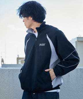 PIPING HALF ZIP SWEAT / ブロークコア シティガール シティボーイ パイピング ドローコード ゲーム テック ブラック