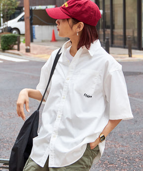 ロゴ刺繍オーバーサイズポケット半袖シャツ ホワイト