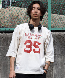 VNTG FOOTBALL TEE / Tシャツ クルーネック 七分丈 ナンバリング プリント ユニセックス 加工 ホワイト