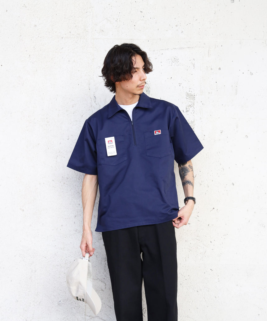 BEN DAVIS（ベンデイビス）】1/2ZIP S/S SHIRT ネイビー – NAVAL