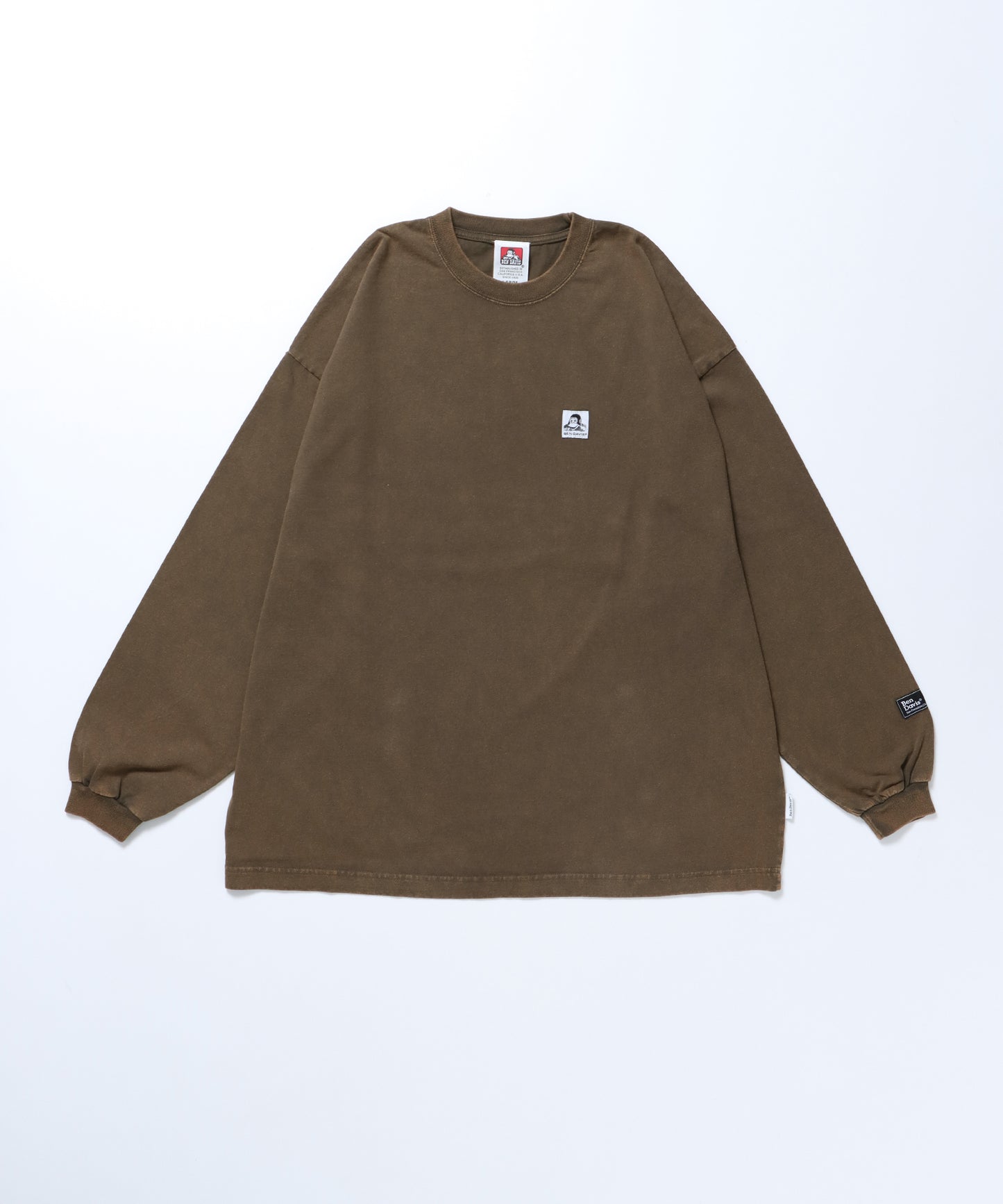 WASHED L/S LABEL TEE WIDE / ブリーチ加工 ロンT 長袖 ダークブラウン