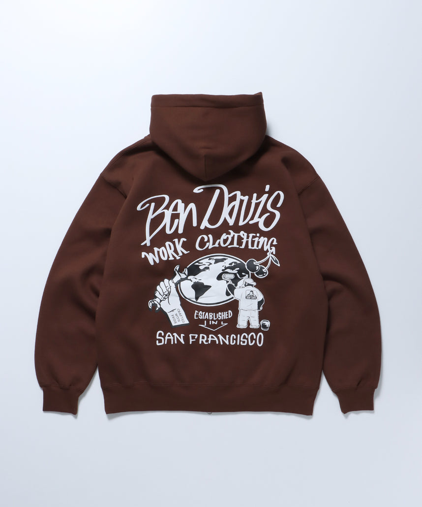 BEN DAVIS(ベンデイビス)】WALL TAGGING ZIP HOODIE / ロゴ ビッグ