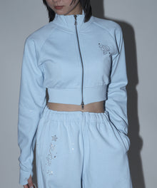 sqnz glitter zip top / グリッター ダブルジップ ジップスウェット 裏起毛 ラインストーン 【セットアップ着用可能】 スカイブルー