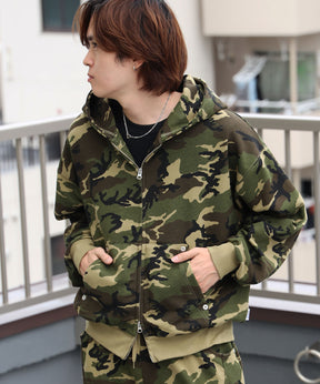 切り替えリベットジップパーカー 12oz / リベット ジップ パーカー 裏毛 フーディ 柄80