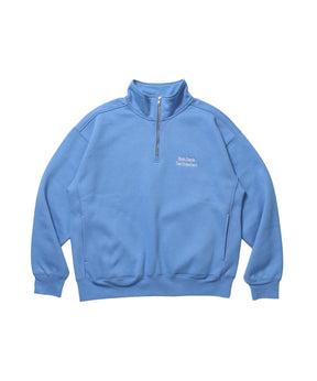 BD SWEAT HALF ZIP / スウェット ハーフジップ ワンポイント刺繍 裏起毛 サイドポケット ユニセックス スカイブルー