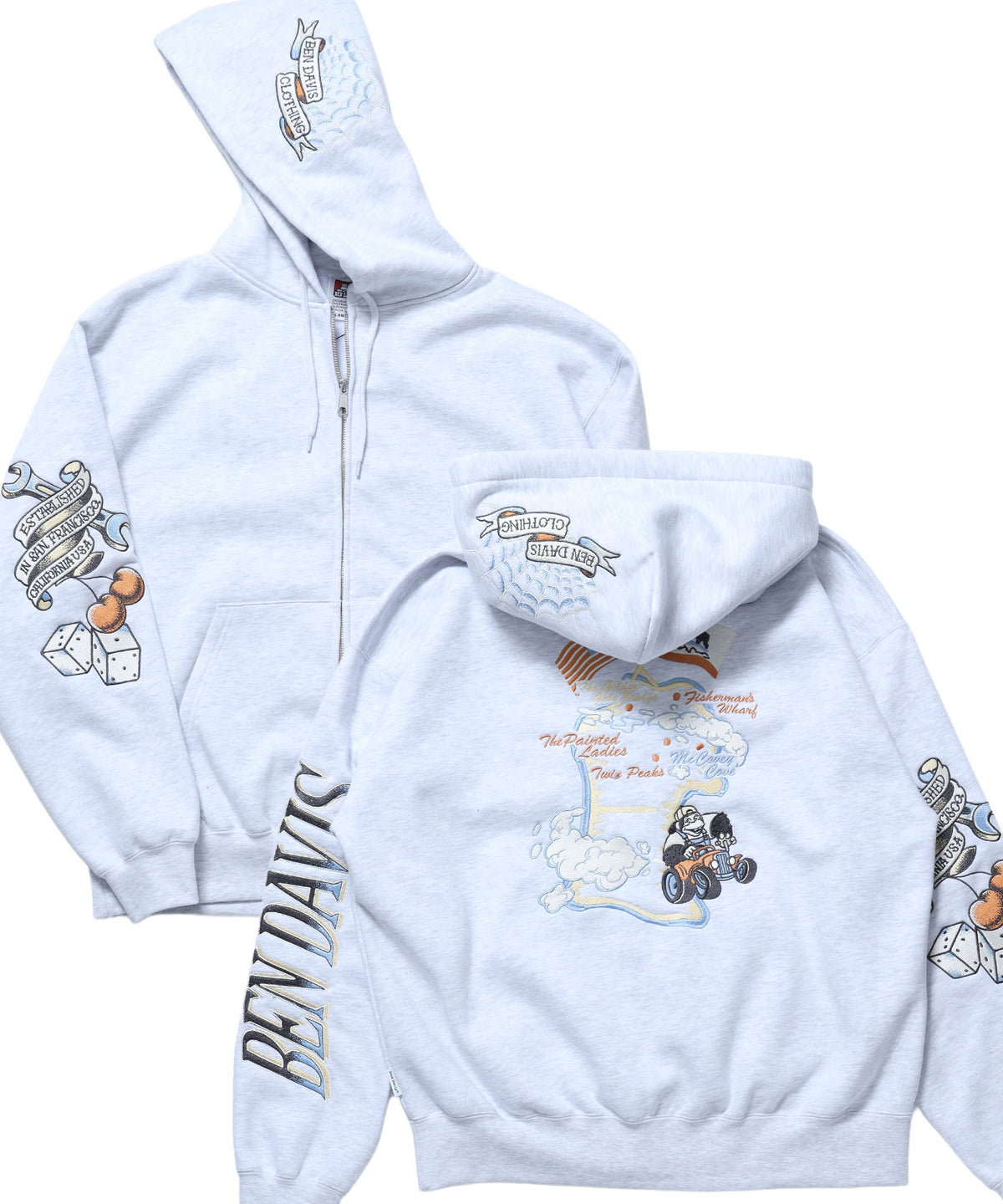 SANMARINO ZIP HOODIE / ジップパーカー フード キャラクター デザイン 裏起毛 ユニセックス アッシュグレー