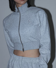 sqnz glitter zip top / グリッター ダブルジップ ジップスウェット 裏起毛 ラインストーン 【セットアップ着用可能】 グレー