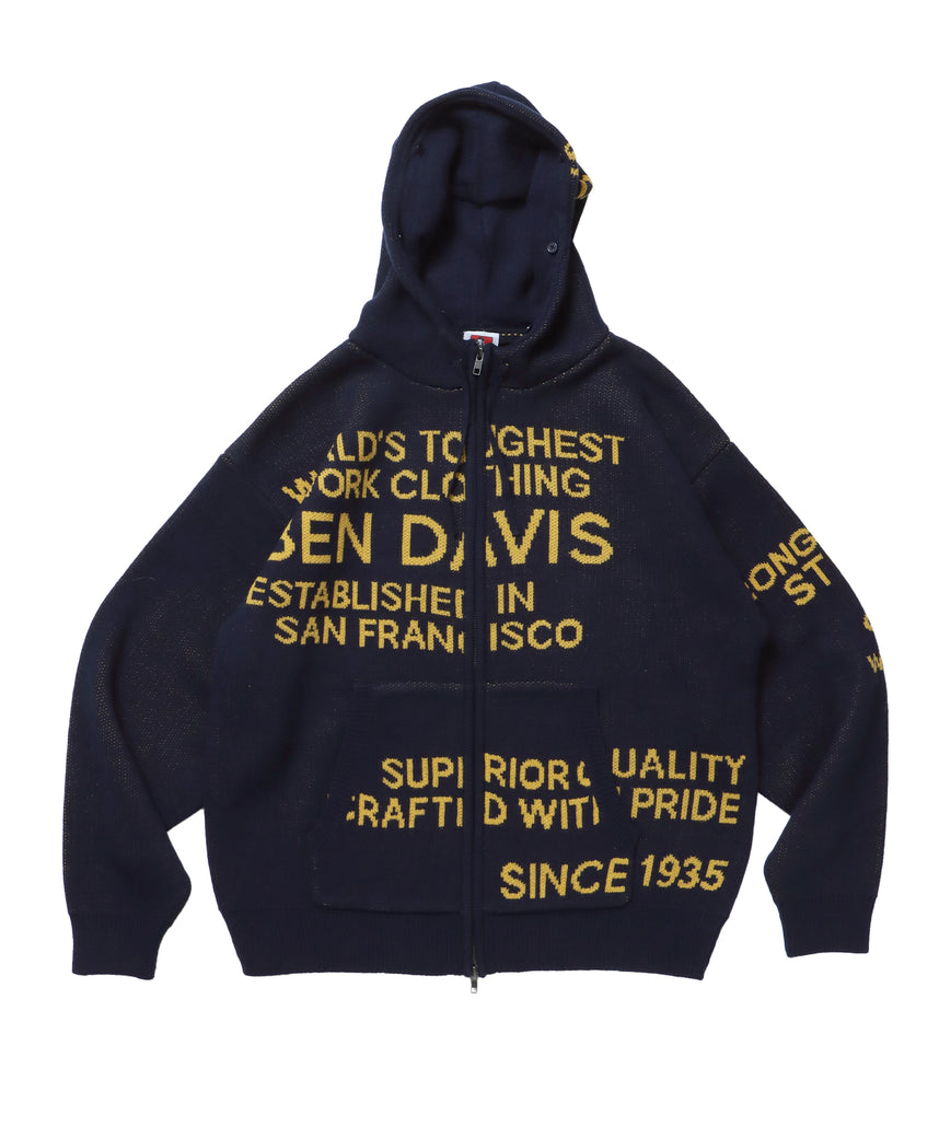 FAUX FUR TRIM KNIT JACKET / オーバーサイズ ニット ファー ジップパーカー フーディ ダブルジップ ネイビー