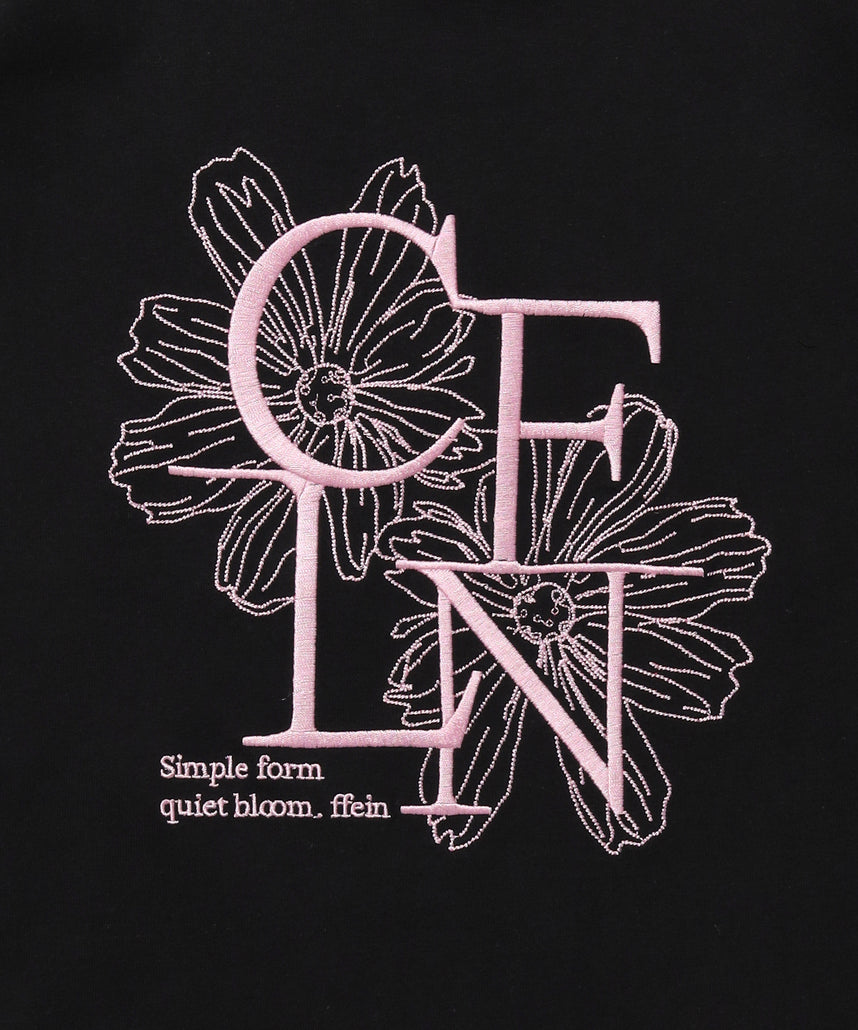 フラワー刺繍ロゴショート丈Tシャツ / Tシャツ クルーネック 半袖 刺繍 花柄 【短丈】 ブラック