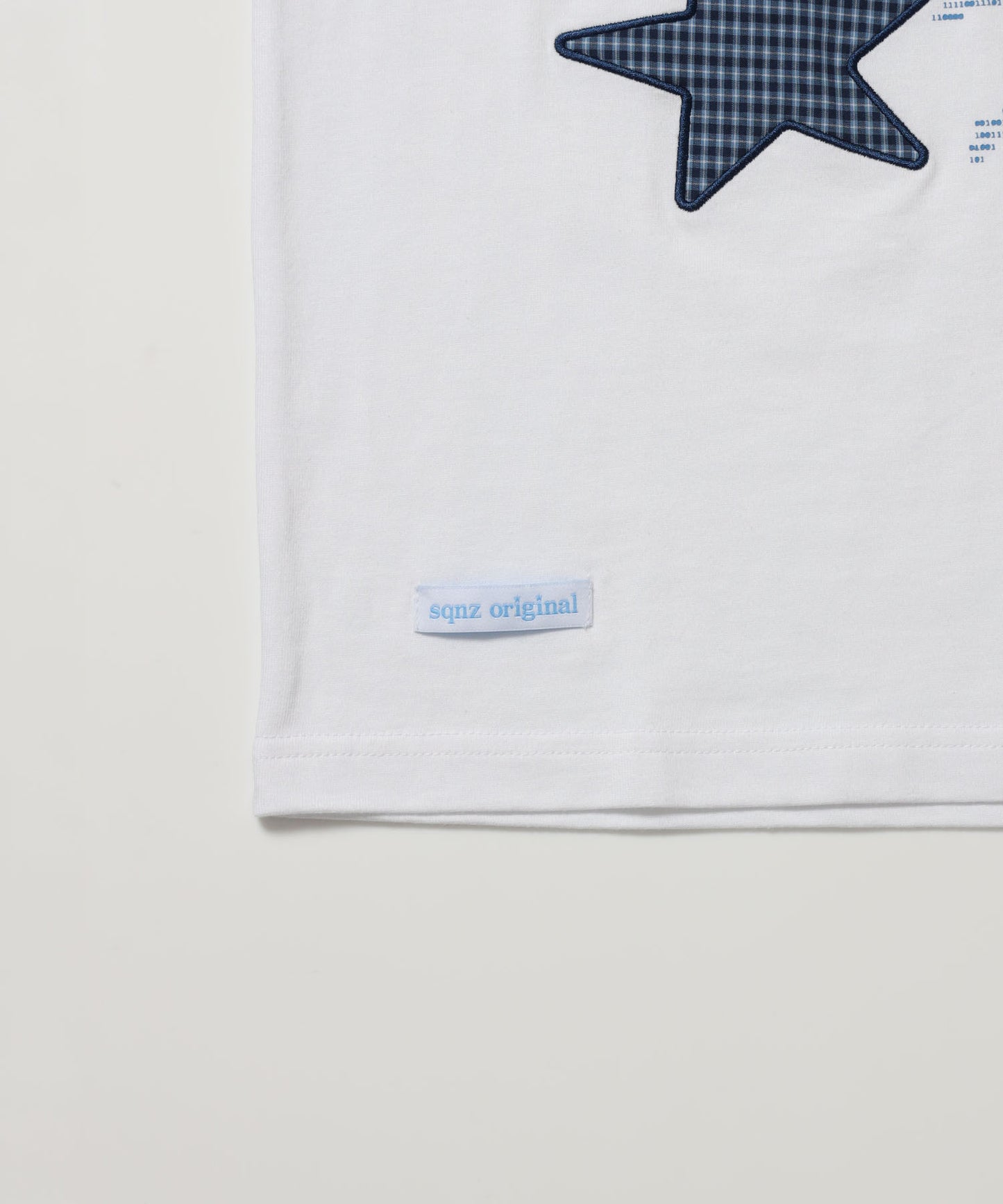 ※WEB限定 / ワッペン×チェック / モチーフデザイン半袖Tシャツ / sqnz motif applique tee / ホワイト
