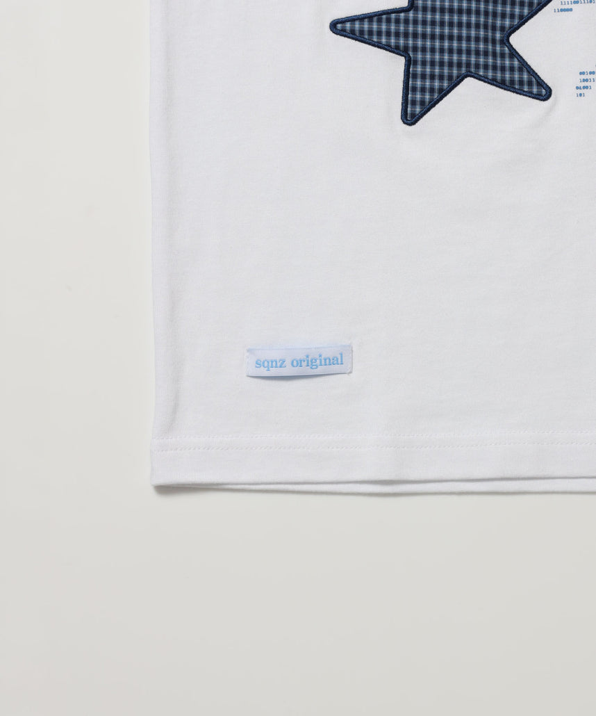 ※WEB限定 / ワッペン×チェック / モチーフデザイン半袖Tシャツ / sqnz motif applique tee / ホワイト