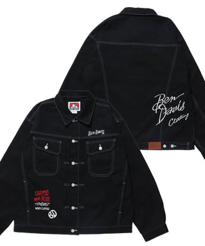 EMBRO TRUCKER JACKET / ワイドシルエット ジャケット 刺繍 ポケット ブラック