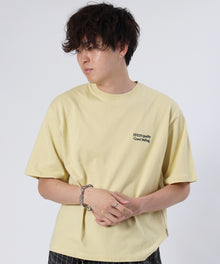 ワンポイント刺繍ショート丈Tシャツ / Tシャツ 短丈 クルーネック 半袖 刺繍 ワンポイントレモン イエロー