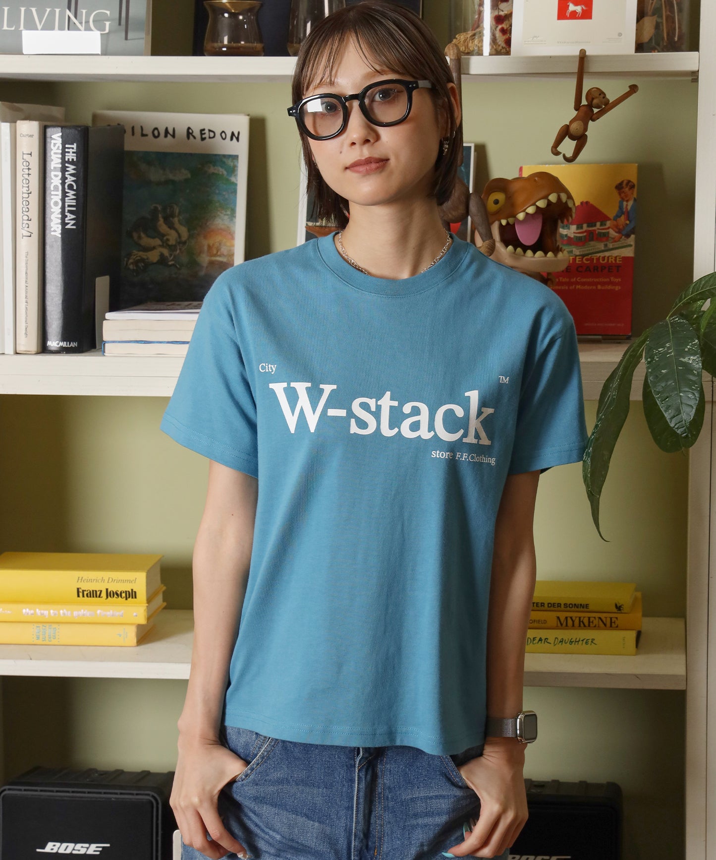 ユニバーサルロゴショート丈Tシャツ/ Tシャツ クルーネック 半袖 プリント 刺繍 チェック 【短丈】 サックスブルー