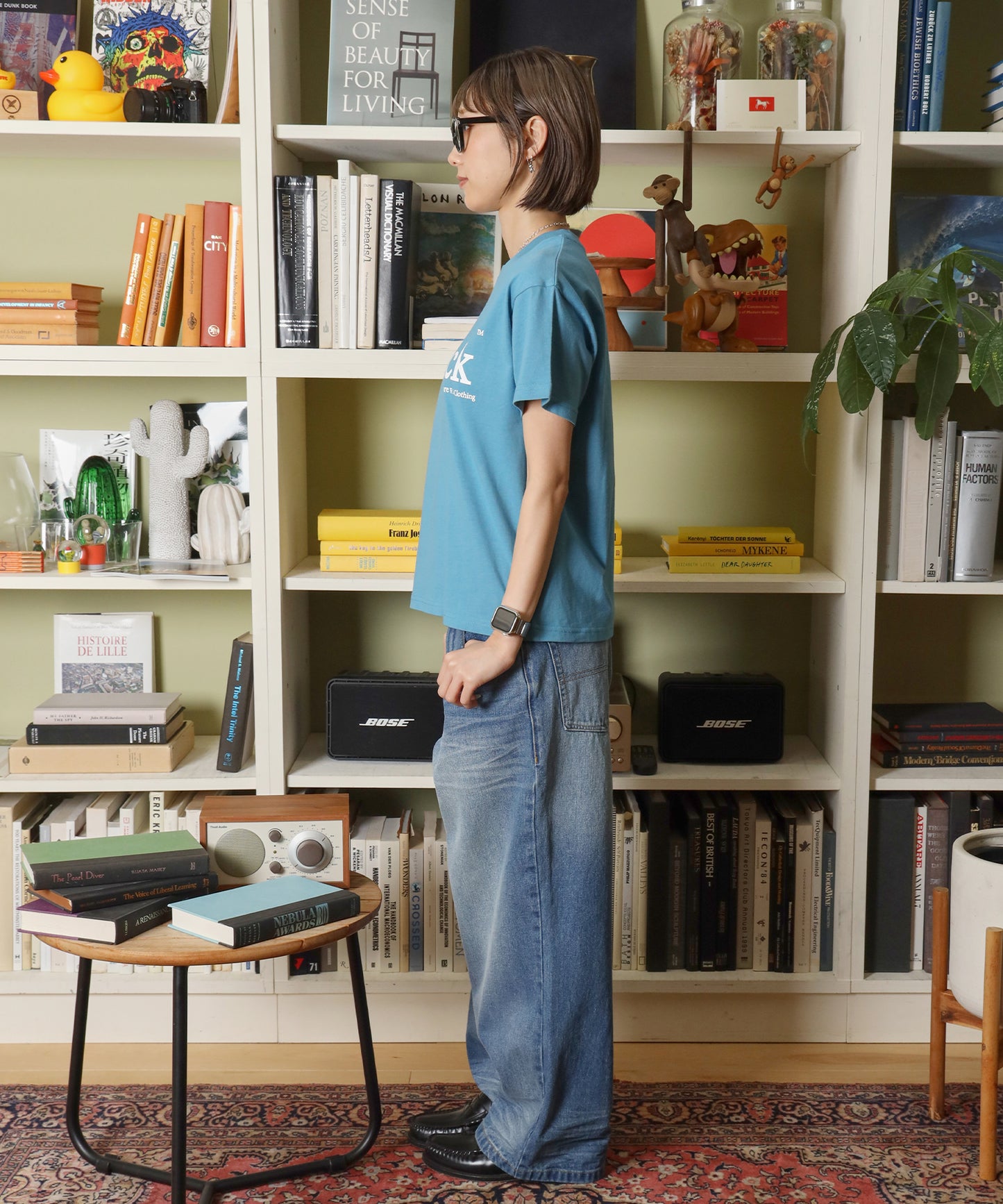 ユニバーサルロゴショート丈Tシャツ/ Tシャツ クルーネック 半袖 プリント 刺繍 チェック 【短丈】 サックスブルー