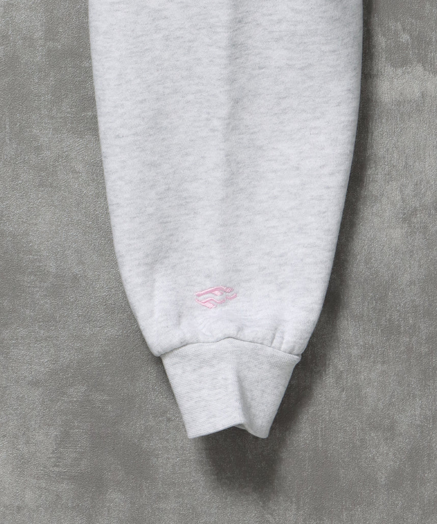 センター3D刺繍立体フードショート丈ZIPパーカー / レディース パーカー 裏起毛 ヘビーウエイト フーディ ダブルジップ 【短丈】 アッシュグレー