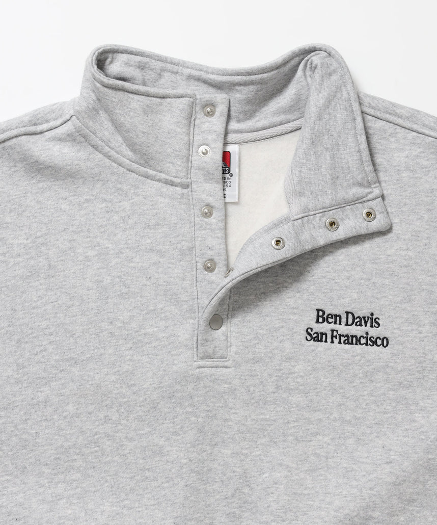 BD SWEAT SNAP P/O / スウェット ハイネック ボタン 裏起毛 ワンポイント刺繍 ユニセックス グレー