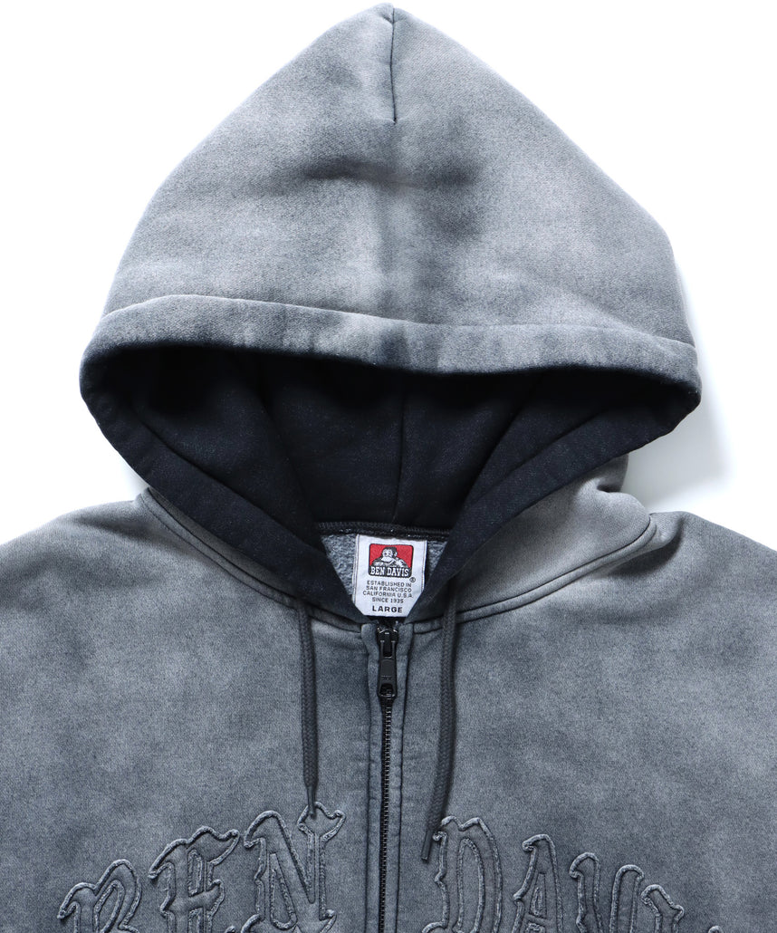 LETTERS FADED ZIP HOODIE / オーバーサイズ 裏起毛 パーカー ジップ フード ヴィンテージライク ブラック系