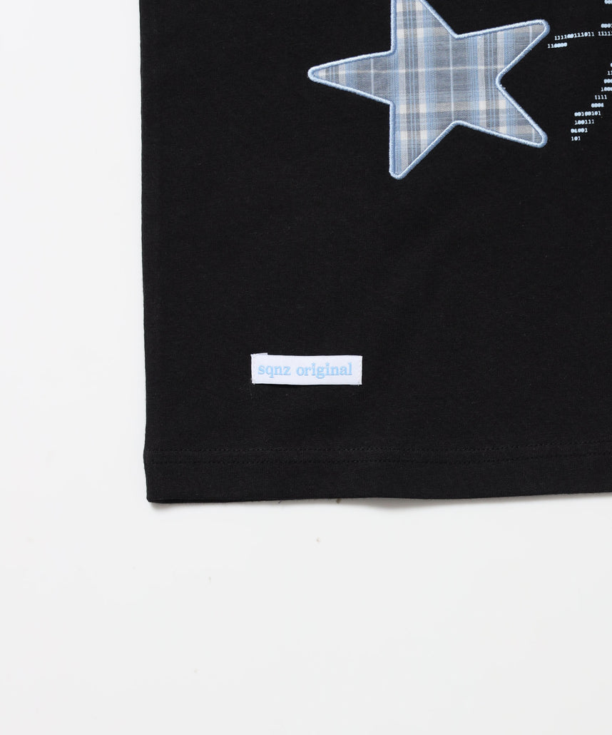 ※WEB限定 / ワッペン×チェック / モチーフデザイン半袖Tシャツ / sqnz motif applique tee / ブラック