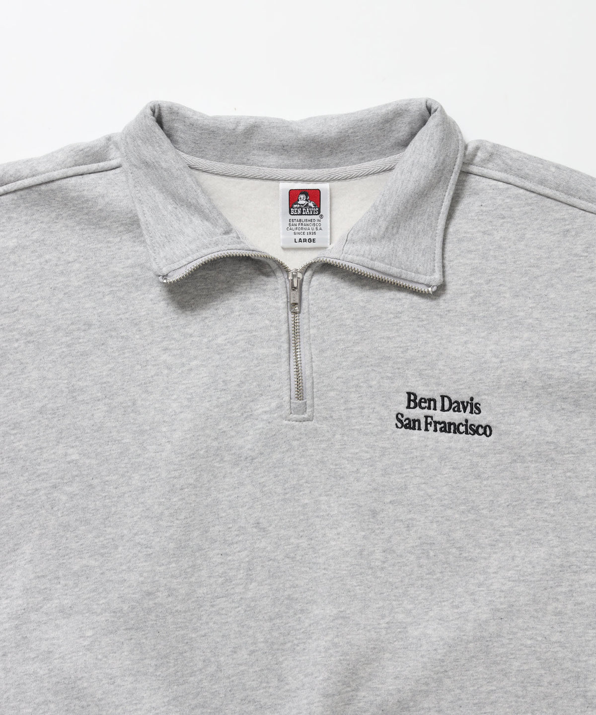 BD SWEAT HALF ZIP / スウェット ハーフジップ ワンポイント刺繍 裏起毛 サイドポケット ユニセックス グレー