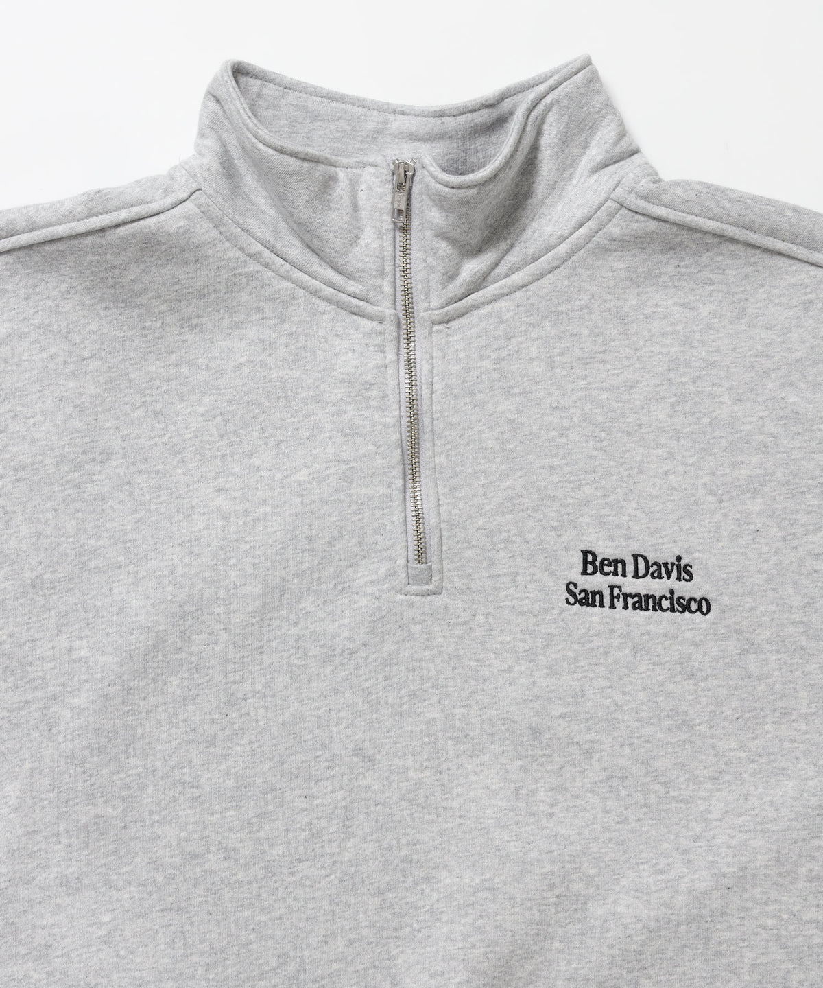 BD SWEAT HALF ZIP / スウェット ハーフジップ ワンポイント刺繍 裏起毛 サイドポケット ユニセックス グレー