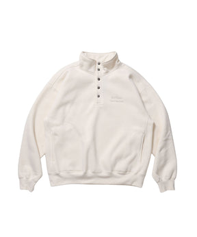 BD SWEAT SNAP P/O / スウェット ハイネック ボタン 裏起毛 ワンポイント刺繍 ユニセックス オフホワイト