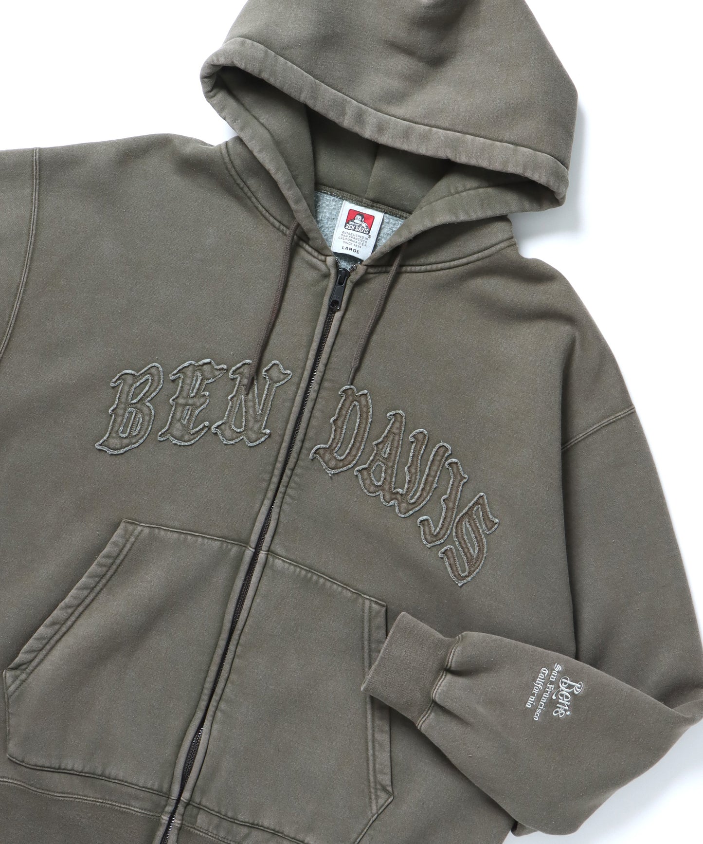 LETTERS FADED ZIP HOODIE / オーバーサイズ 裏起毛 パーカー ジップ フード ヴィンテージライク オリーブ