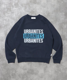 ヘビーウエイトセンターボカシロゴスウェット / 裏起毛 スウェット クルーネック ワンポイント プリント ネイビー