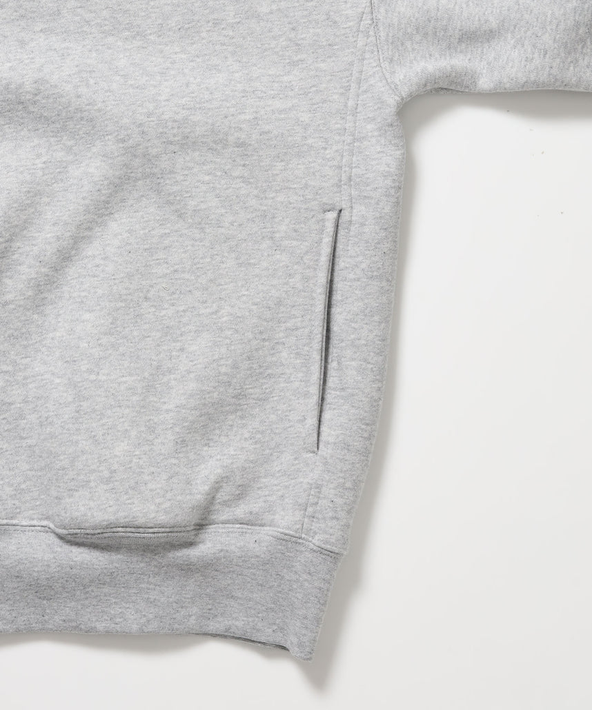 BD SWEAT HALF ZIP / スウェット ハーフジップ ワンポイント刺繍 裏起毛 サイドポケット ユニセックス グレー