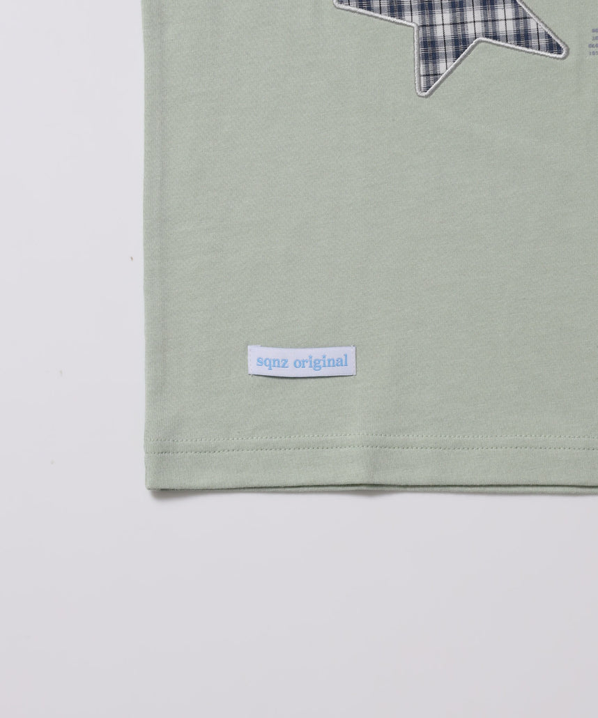 ※WEB限定 / ワッペン×チェック / モチーフデザイン半袖Tシャツ / sqnz motif applique tee /  ミント