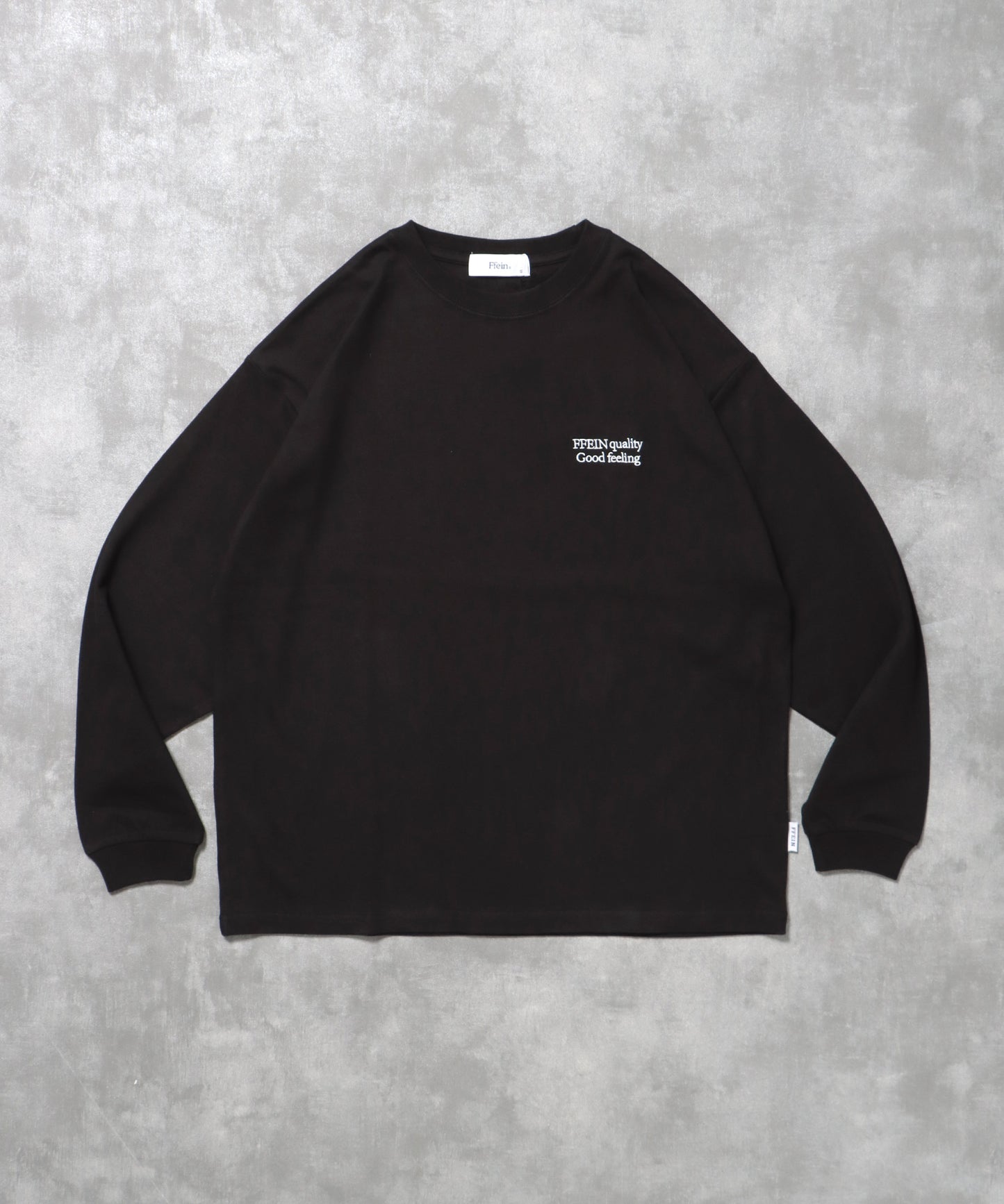 ワンポイントロゴ刺繍ロンT / ロンT 刺繍 ロゴ クルーネック ワンポイント 長袖 ブラック