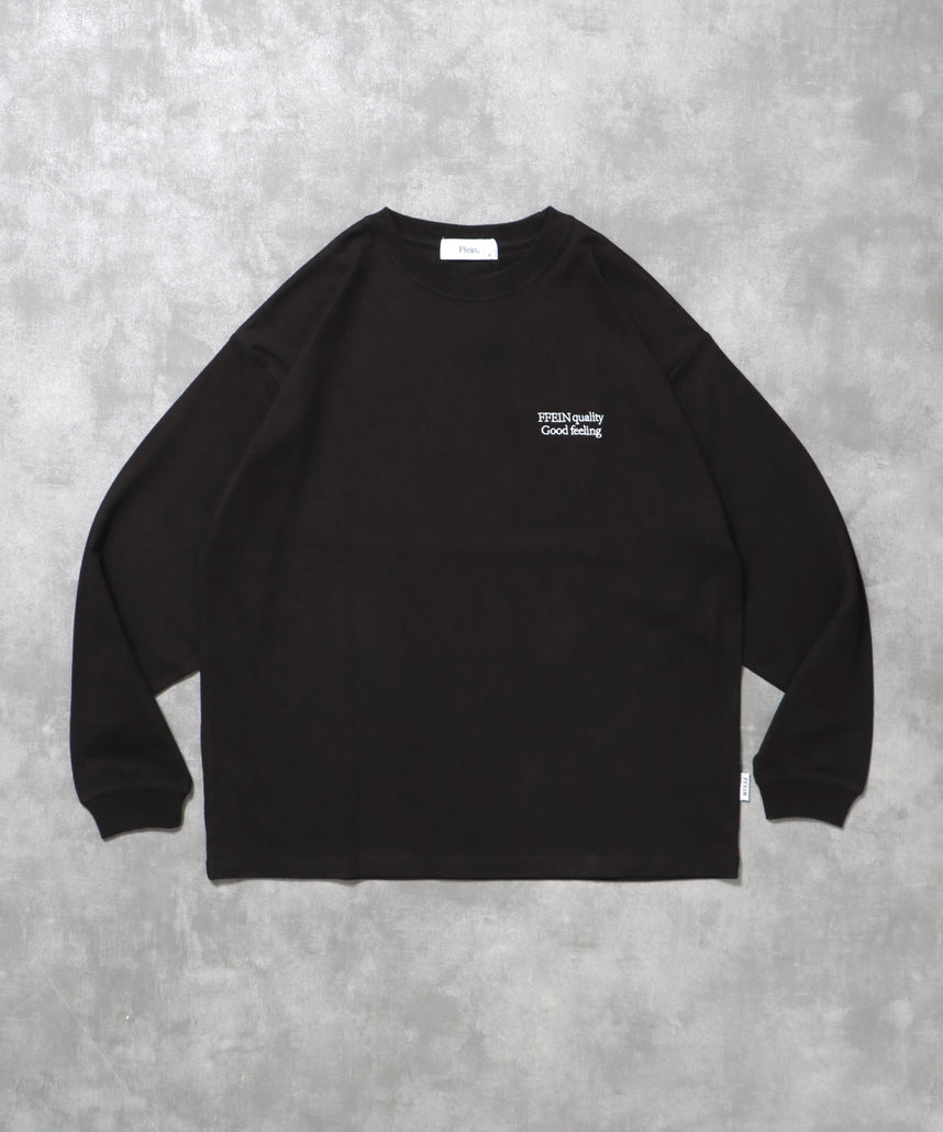 ワンポイントロゴ刺繍ロンT / ロンT 刺繍 ロゴ クルーネック ワンポイント 長袖 ブラック