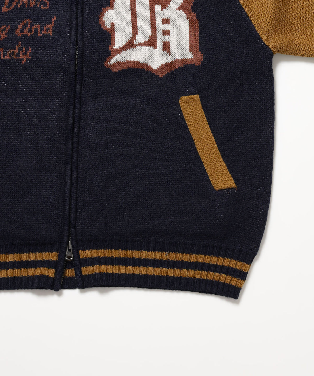 BALLPARK KNIT JACKET / ニット ジャケット ジャケード 刺繍 スタジャン スタジアムジャンパー ユニセックス 秋冬 ネイビー