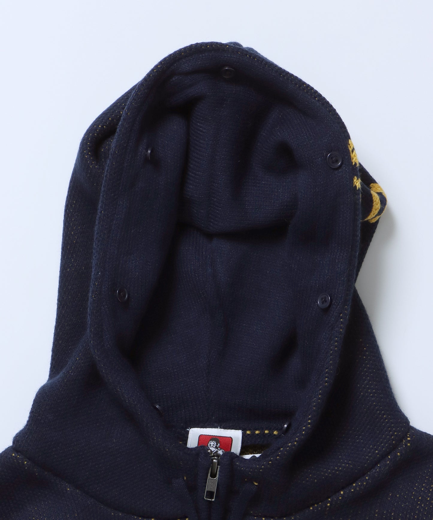 FAUX FUR TRIM KNIT JACKET / オーバーサイズ ニット ファー ジップパーカー フーディ ダブルジップ ネイビー