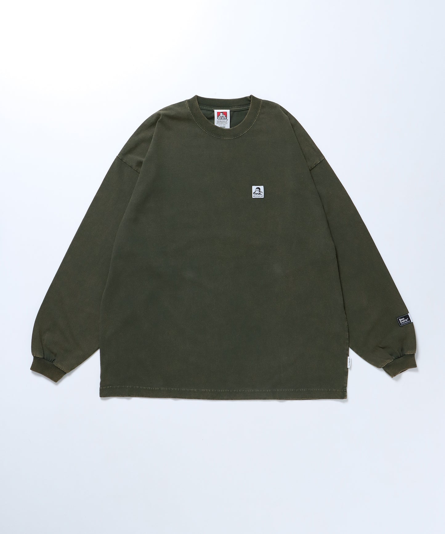 WASHED L/S LABEL TEE WIDE / ブリーチ加工 ロンT 長袖 グリーン