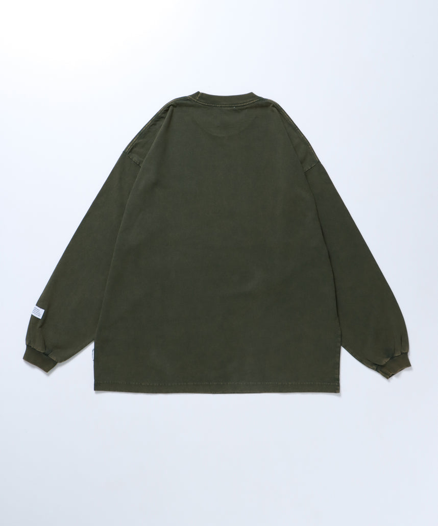 WASHED L/S LABEL TEE WIDE / ブリーチ加工 ロンT 長袖 グリーン