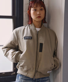 レザーパッチMA-1加工 / MA-1 ジャケット レザーパッチ ミリタリー グレイッシュベージュ