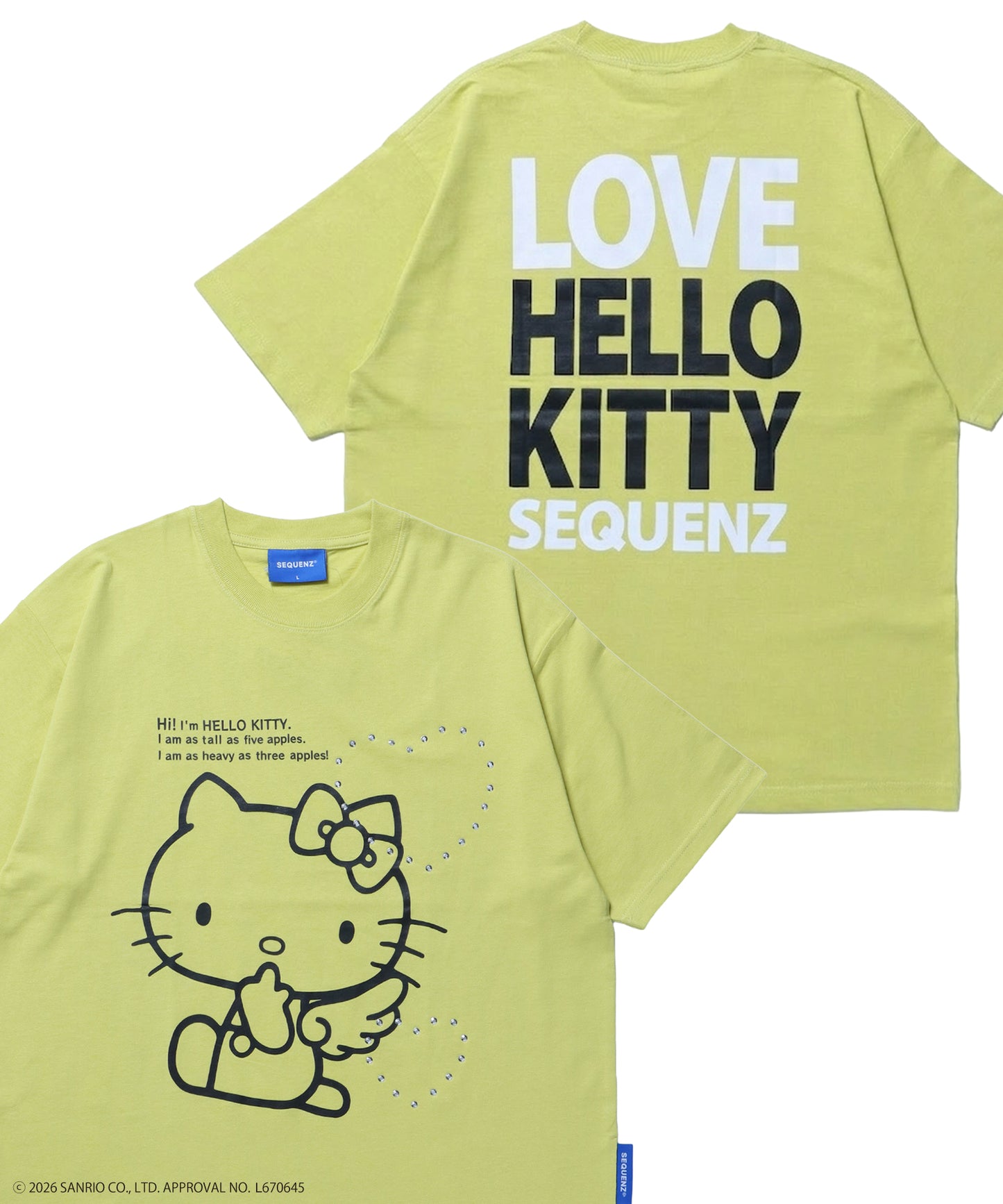 HK LOVE SEQUENZ TEE / ハローキティ キティちゃん 半袖 クルーネック プリント ワンポイント ラインストーン イエロー