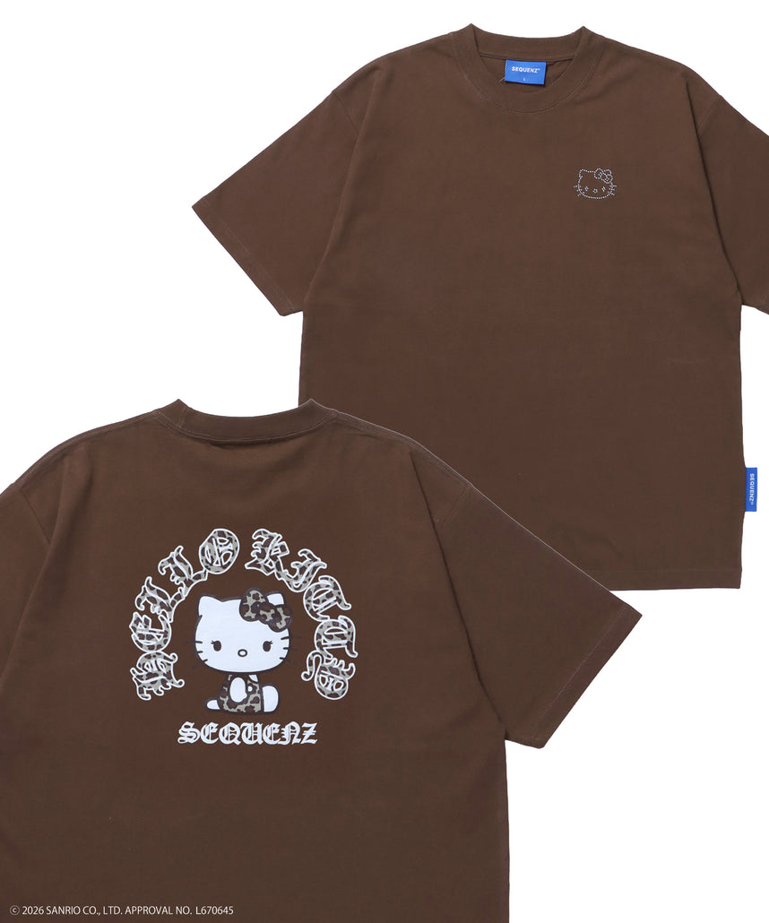 HK CIRCLE LOGO TEE / ハローキティ キティちゃん 半袖 クルーネック プリント ワンポイント ラインストーン プリント ブラウン